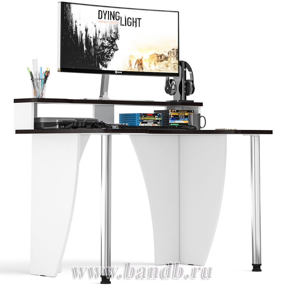 Игровой компьютерный стол с надстройкой С-МД-СК2Н-1200-750 цвет белый/кромка венге Картинка № 3
