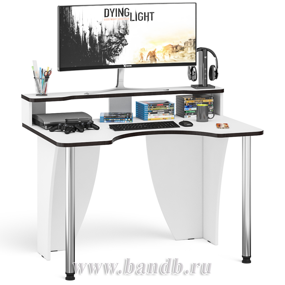 Игровой компьютерный стол с надстройкой С-МД-СК2Н-1200-750 цвет белый/кромка венге Картинка № 9