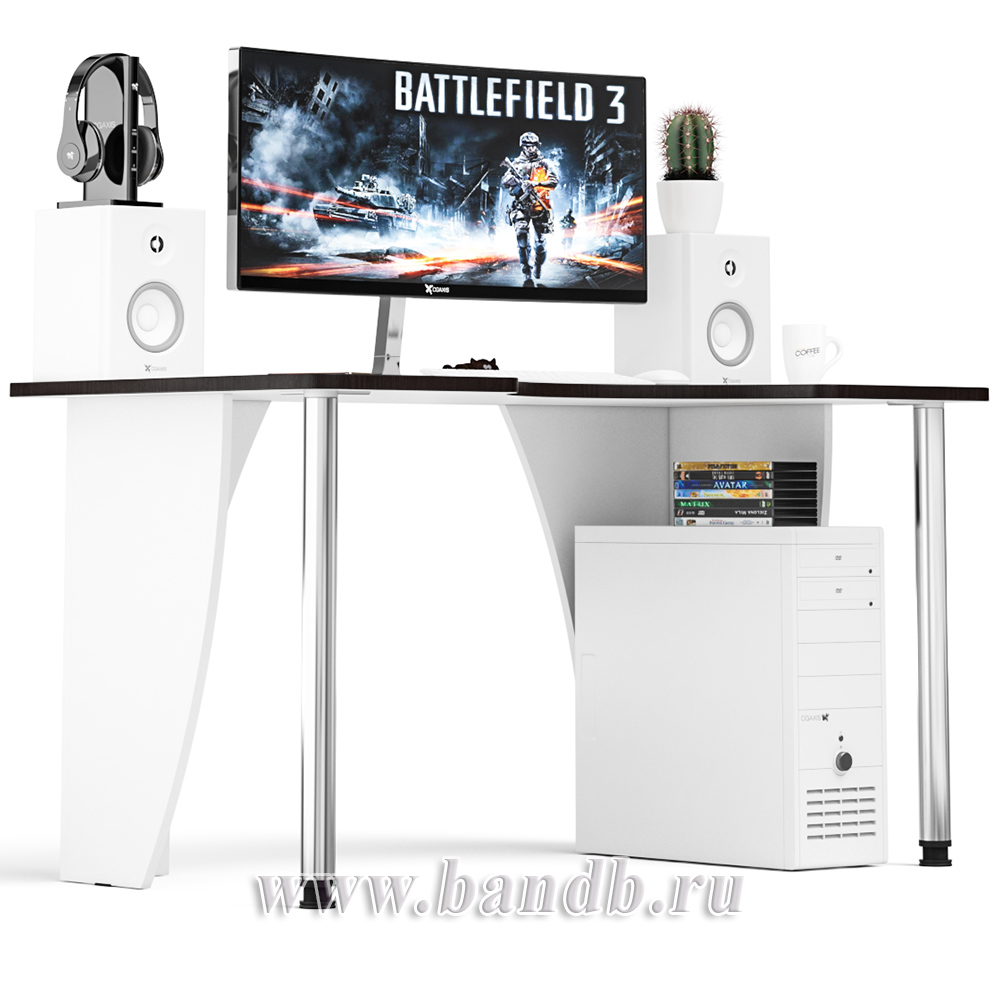 Игровой компьютерный стол С-МД-СК2-1400-750 цвет белый/кромка венге Картинка № 3