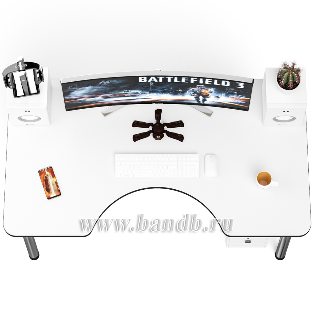Игровой компьютерный стол С-МД-СК2-1400-750 цвет белый/кромка венге Картинка № 7