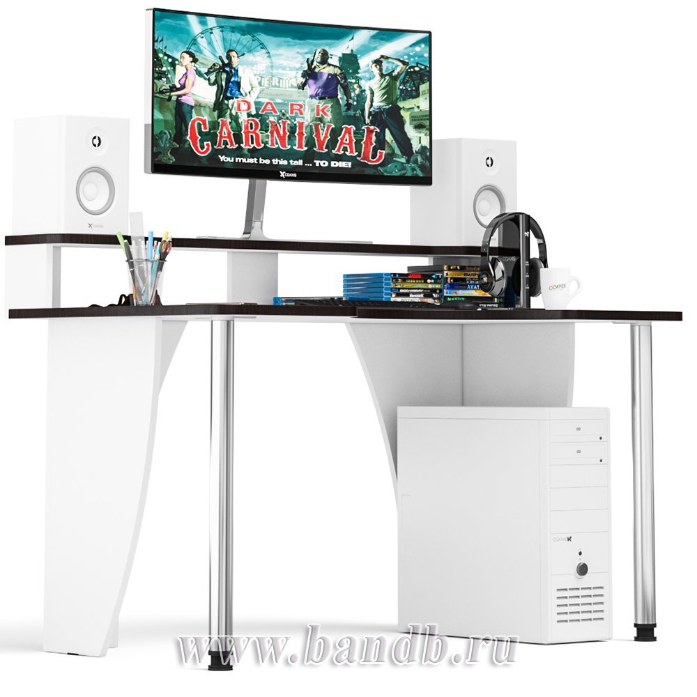 Игровой компьютерный стол с надстройкой С-МД-СК2Н-1400-750 цвет белый/кромка венге Картинка № 3