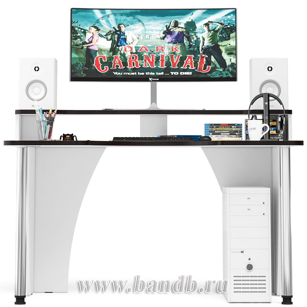 Игровой компьютерный стол с надстройкой С-МД-СК2Н-1400-750 цвет белый/кромка венге Картинка № 5