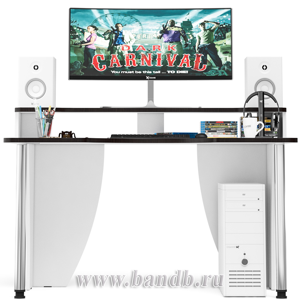 Игровой компьютерный стол с надстройкой С-МД-СК2Н-1400-750 цвет белый/кромка венге Картинка № 7