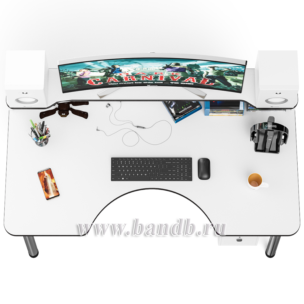 Игровой компьютерный стол с надстройкой С-МД-СК2Н-1400-750 цвет белый/кромка венге Картинка № 9