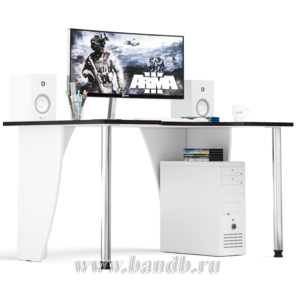 Игровой компьютерный стол С-МД-СК2-1400-900 цвет белый/кромка венге Картинка № 3