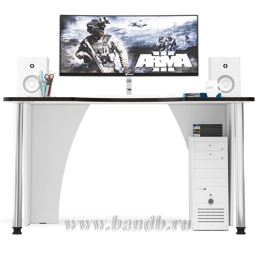 Игровой компьютерный стол С-МД-СК2-1400-900 цвет белый/кромка венге Картинка № 5