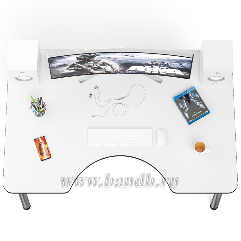 Игровой компьютерный стол С-МД-СК2-1400-900 цвет белый/кромка венге Картинка № 7