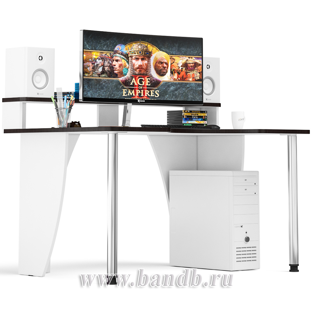 Игровой компьютерный стол с надстройкой С-МД-СК2Н-1400-900 цвет белый/кромка венге Картинка № 3