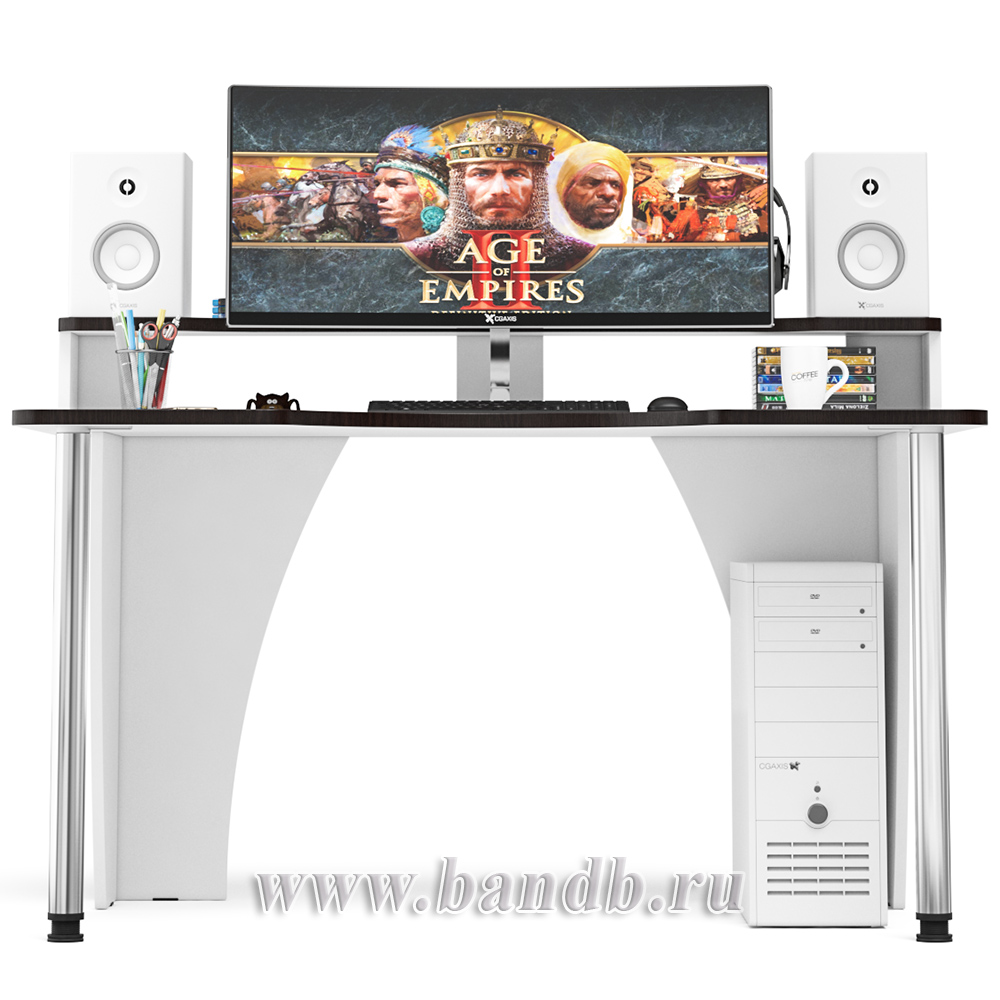 Игровой компьютерный стол с надстройкой С-МД-СК2Н-1400-900 цвет белый/кромка венге Картинка № 5