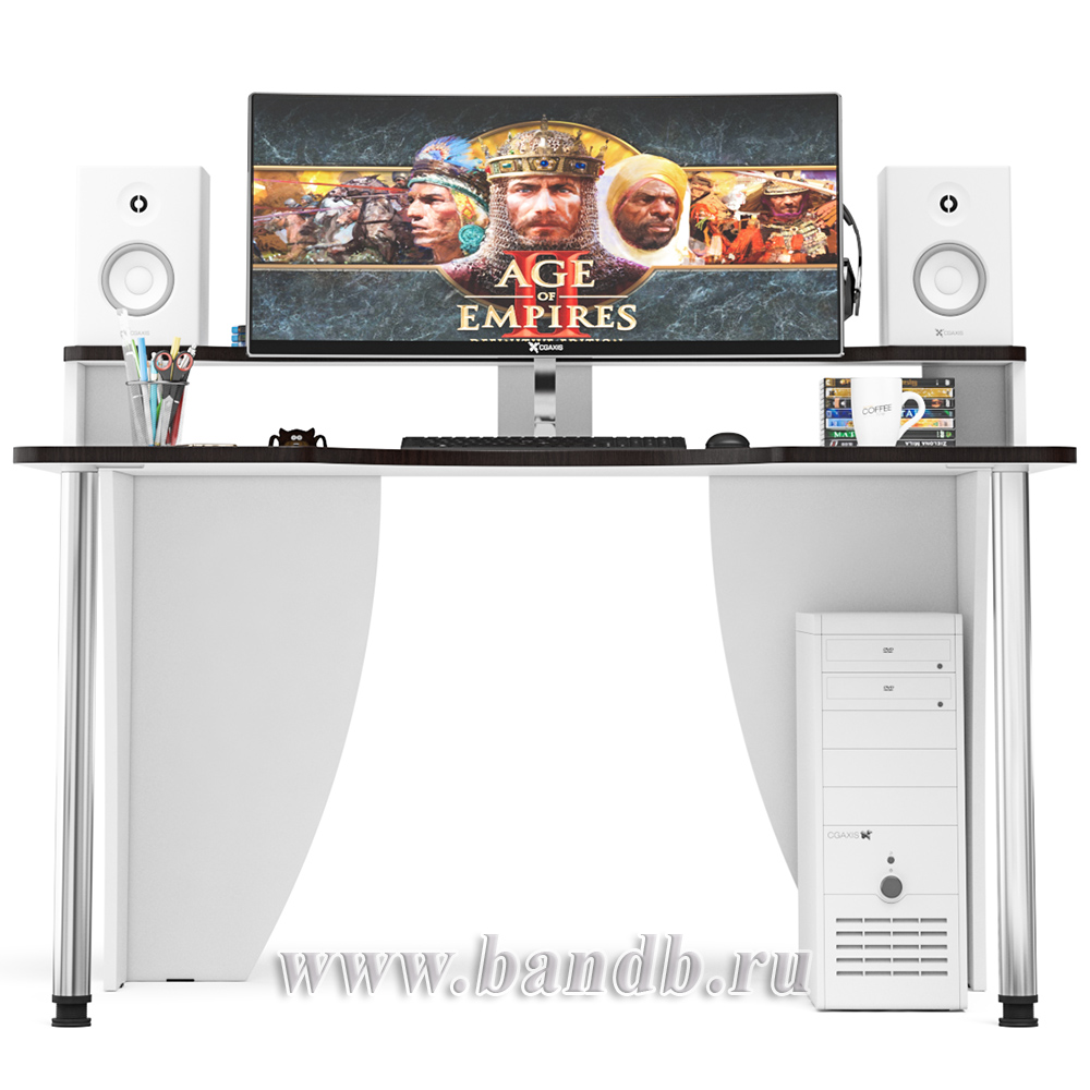 Игровой компьютерный стол с надстройкой С-МД-СК2Н-1400-900 цвет белый/кромка венге Картинка № 7