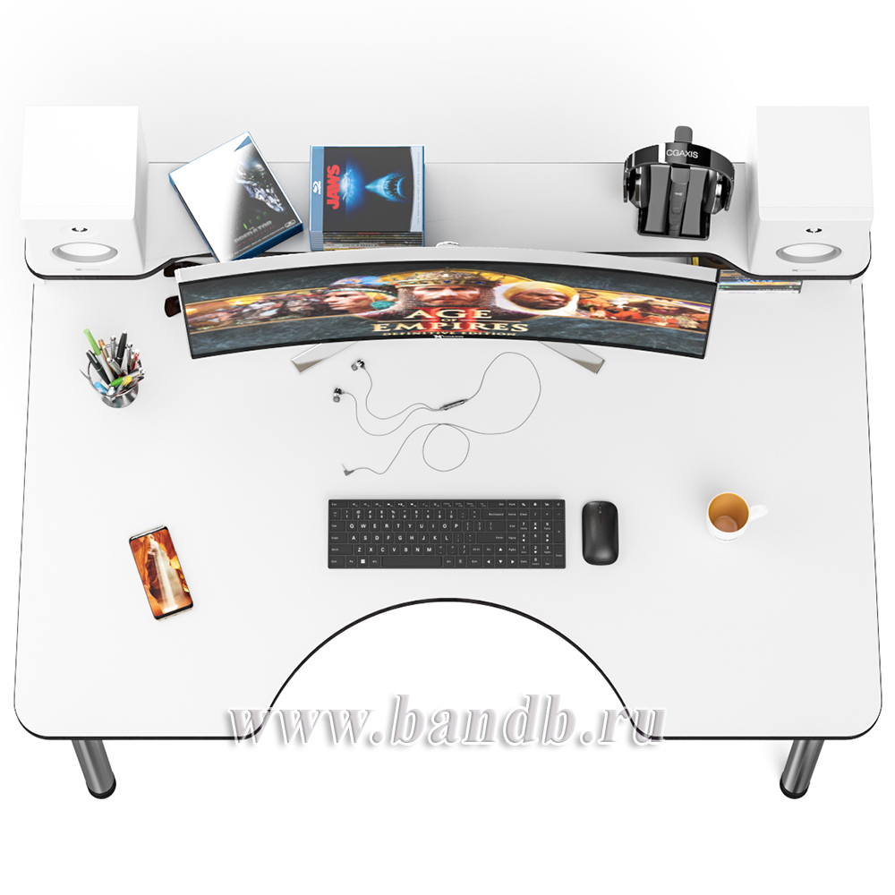 Игровой компьютерный стол с надстройкой С-МД-СК2Н-1400-900 цвет белый/кромка венге Картинка № 9