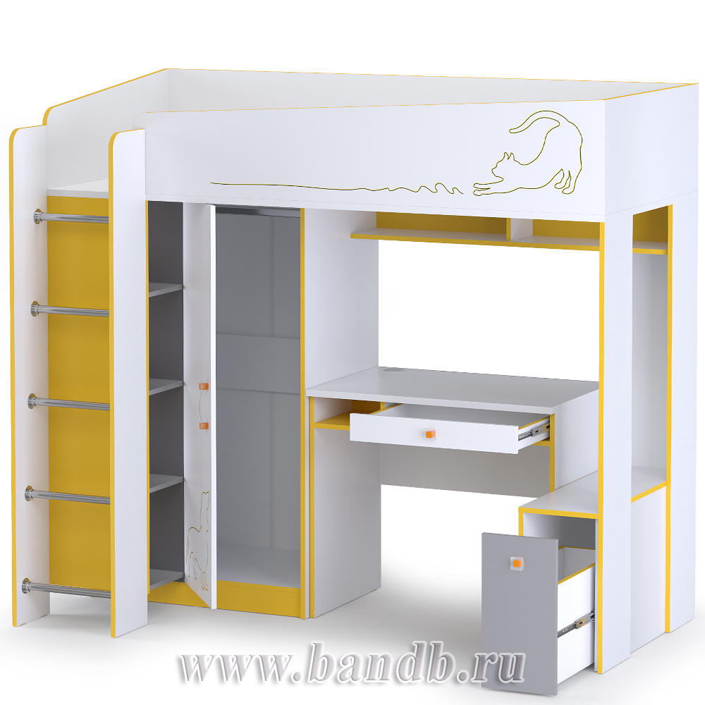 Кровать-чердак со столом Альфа цвет солнечный свет/белый премиум/стальной серый Картинка № 4