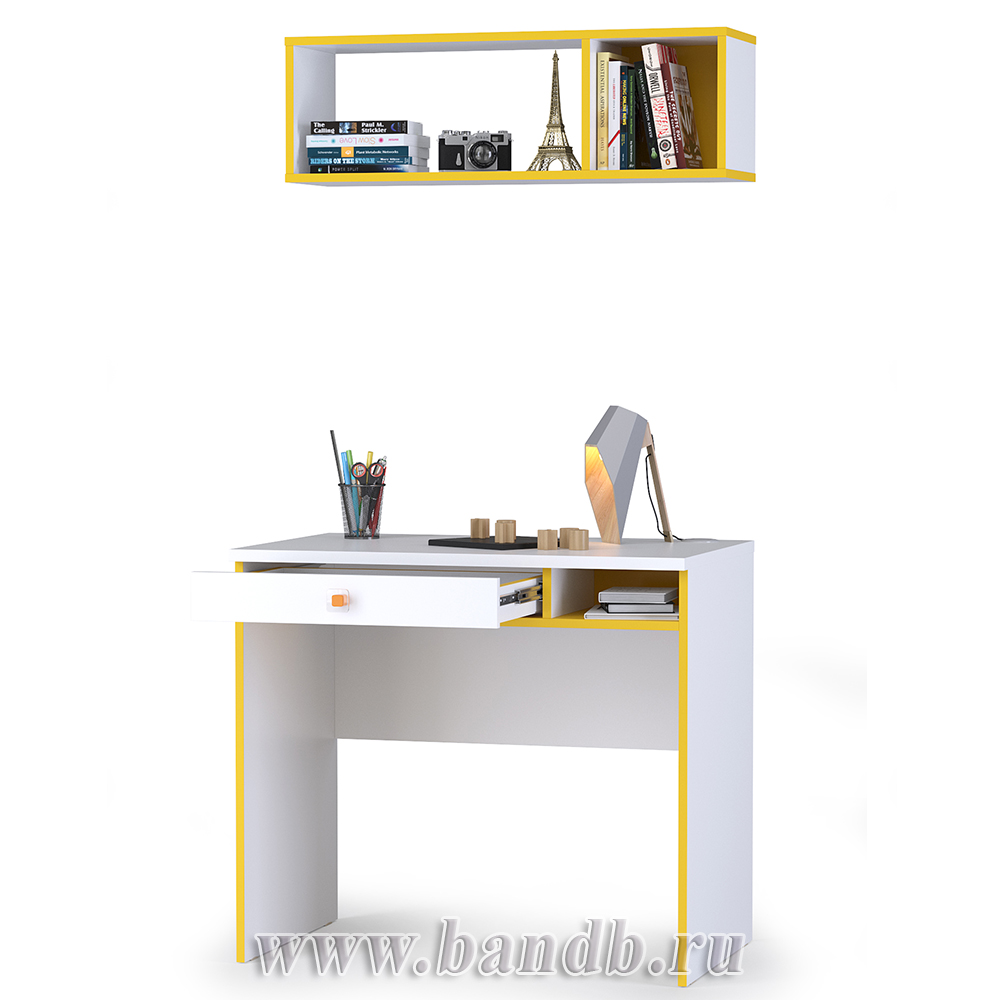 Письменный стол Альфа 12.41 с полкой цвет солнечный свет/белый премиум Картинка № 2