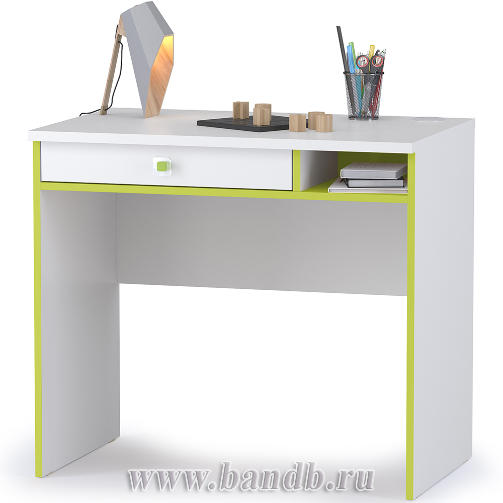 Письменный стол Альфа 12.41 с надстройкой цвет лайм зелёный/белый премиум/стальной серый Картинка № 5