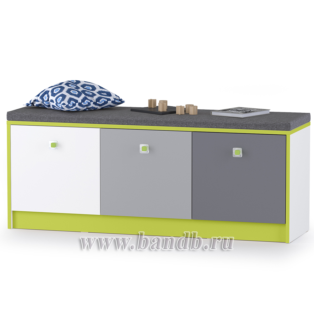 Мебель для детской с кроватью-чердаком со столом Альфа № 3 цвет лайм зелёный/белый премиум/стальной серый/тёмно-серый Картинка № 5