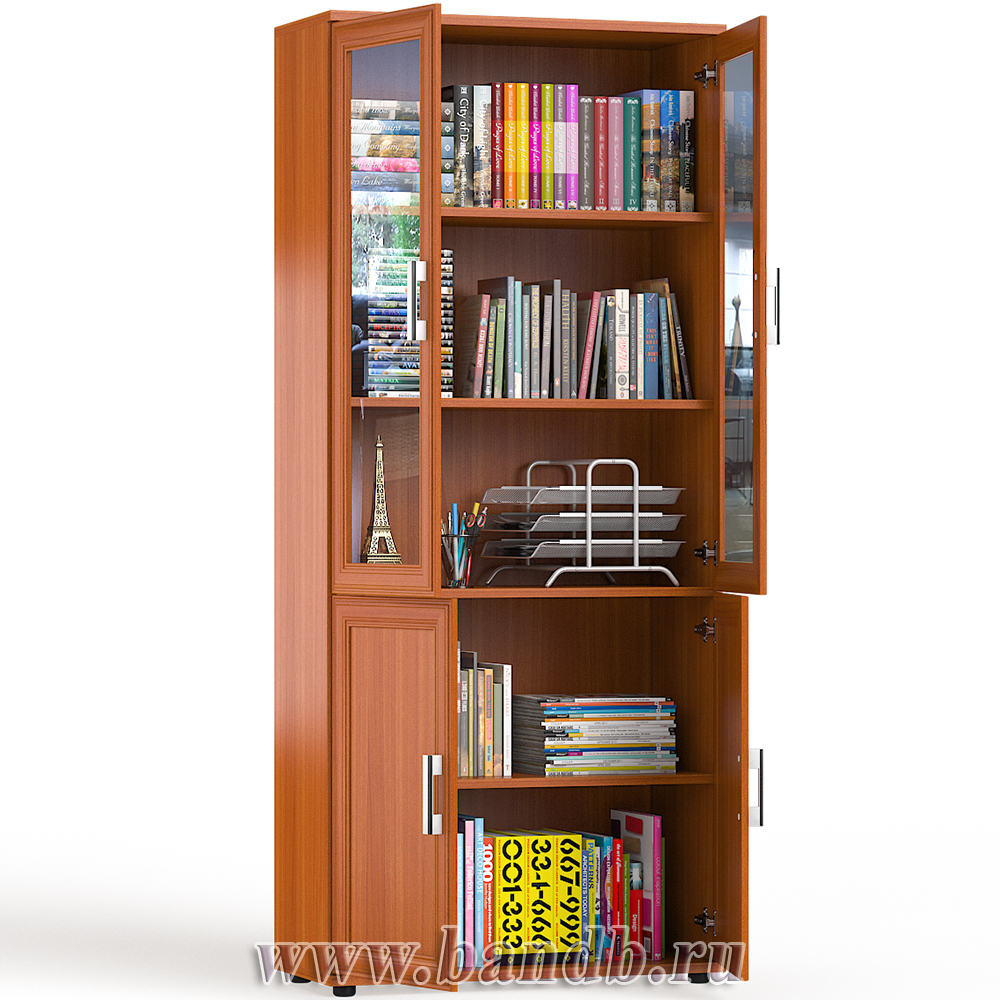Шкаф для книг со стеклом С-МД-2-03 цвет вишня Картинка № 2