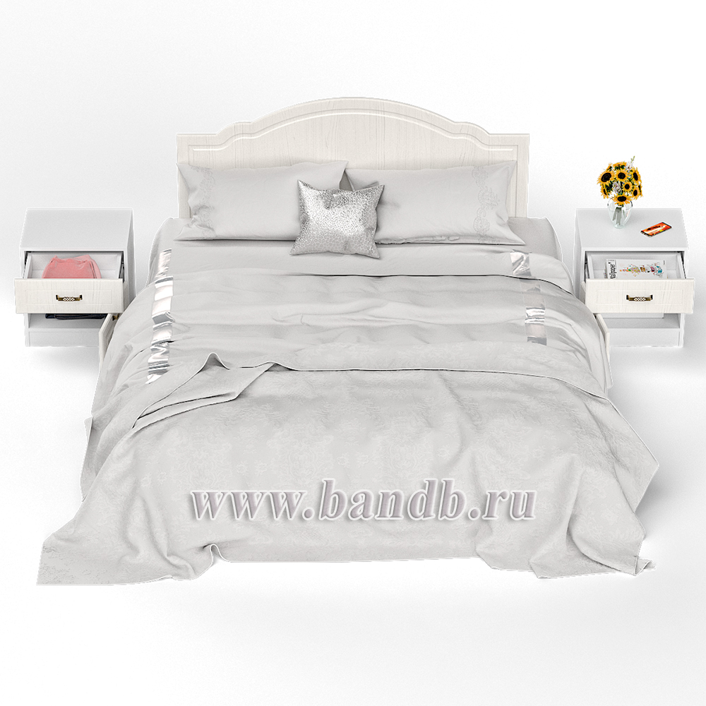 Кровать 1600 Ливерпуль с основанием и двумя тумбами цвет ясень ваниль/белый Картинка № 6