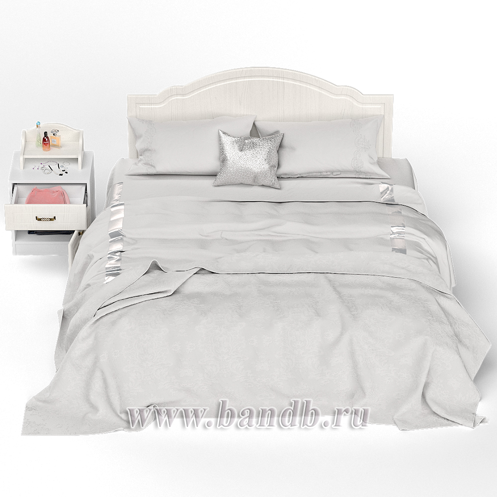 Кровать 1600 Ливерпуль с основанием и тумбой с полкой цвет ясень ваниль/белый Картинка № 6