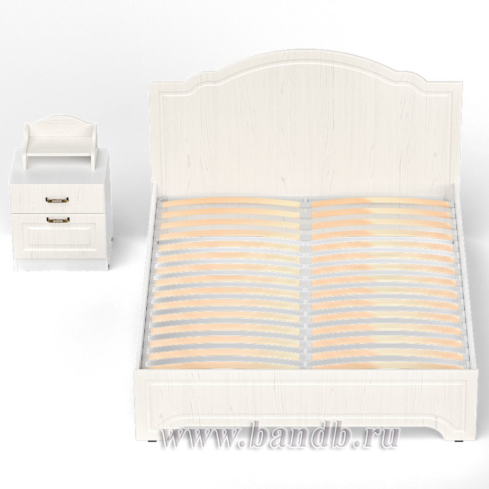 Кровать 1600 Ливерпуль с основанием и тумбой с полкой цвет ясень ваниль/белый Картинка № 7