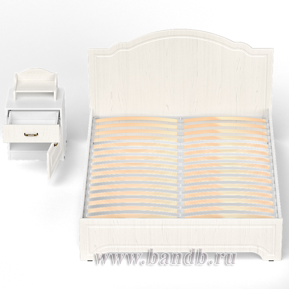 Кровать 1600 Ливерпуль с основанием и тумбой с полкой цвет ясень ваниль/белый Картинка № 8