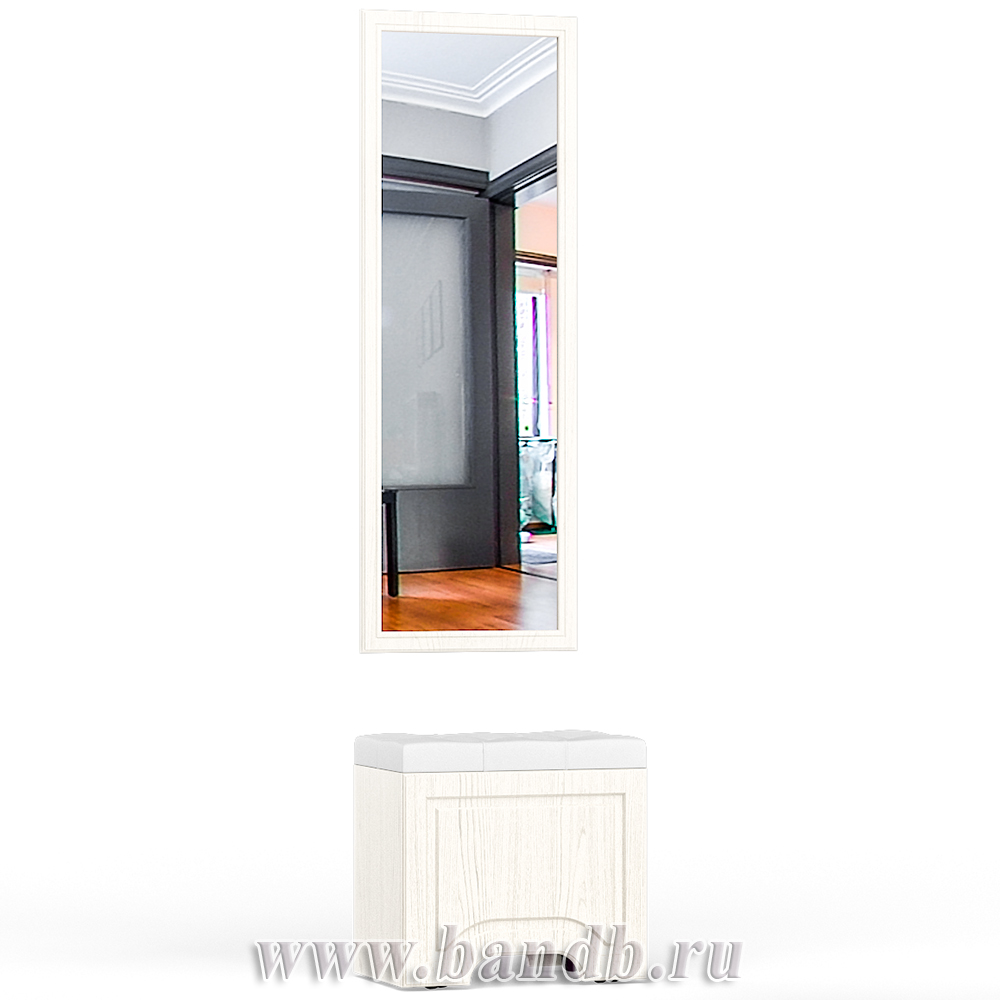 Пуф с высоким зеркалом Ливерпуль цвет ясень ваниль/белый/эко-кожа гранд белый Картинка № 3