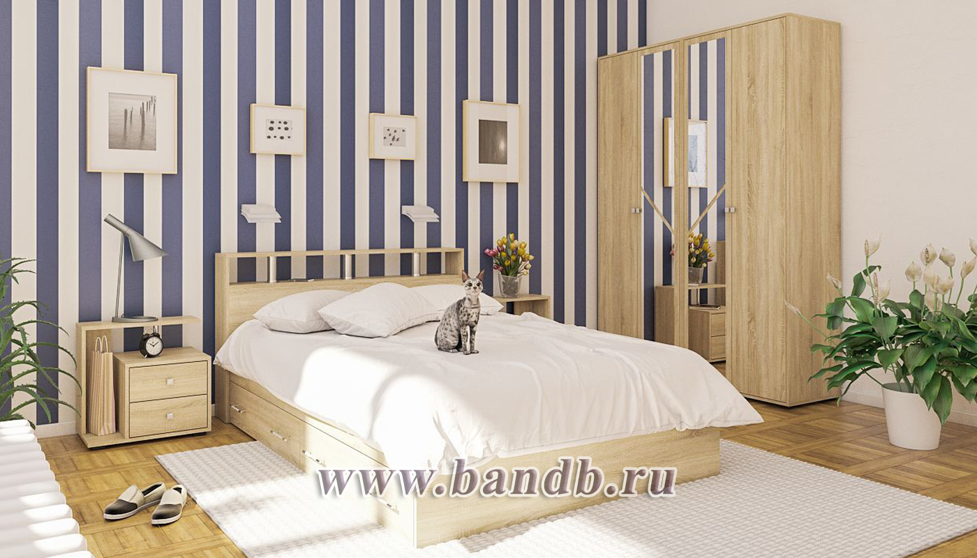 Мебель для спальни Камелия № 8 Кровать с ящиками 1400 цвет дуб сонома Картинка № 4