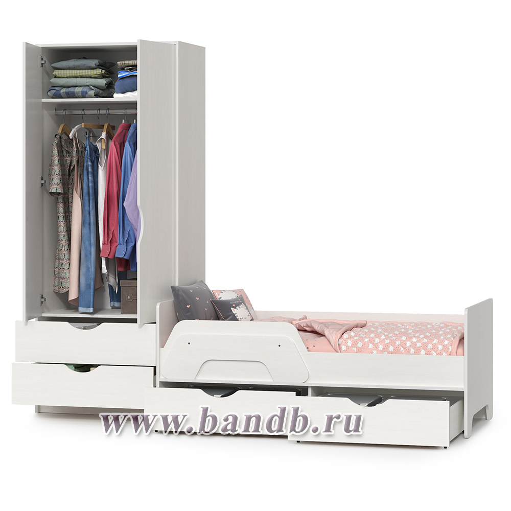 Кровать детская с ящиками со шкафом Уна цвет белый Картинка № 2