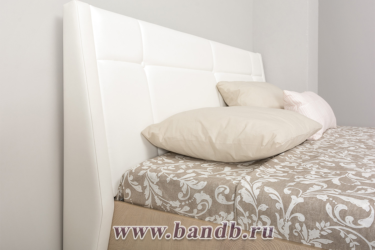 Кровать Муссон с подъёмным основанием и туалетным столиком цвет дуб эндгрейн элегантный/искусственная кожа белая Картинка № 9