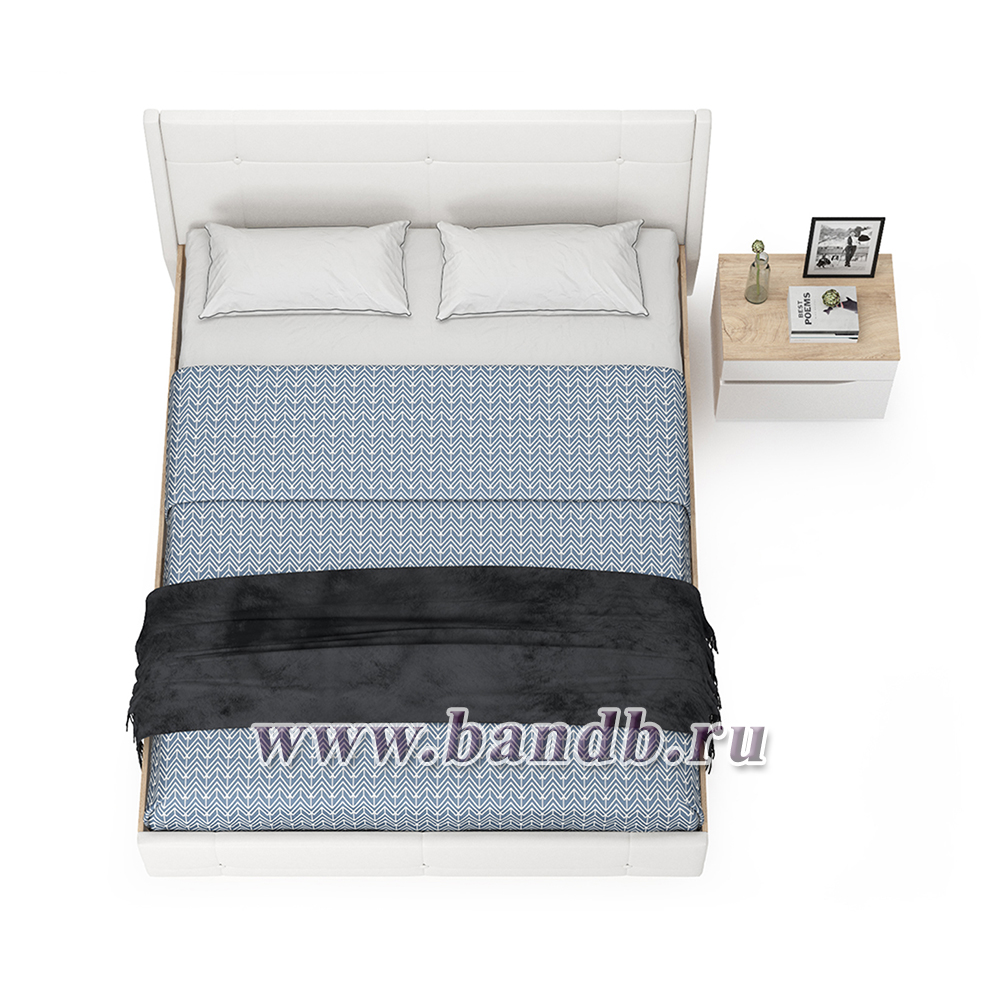Кровать Муссон с подъёмным основанием и тумбой 16.03 цвет белый/дуб эндгрейн элегантный/кожзам белый Картинка № 5