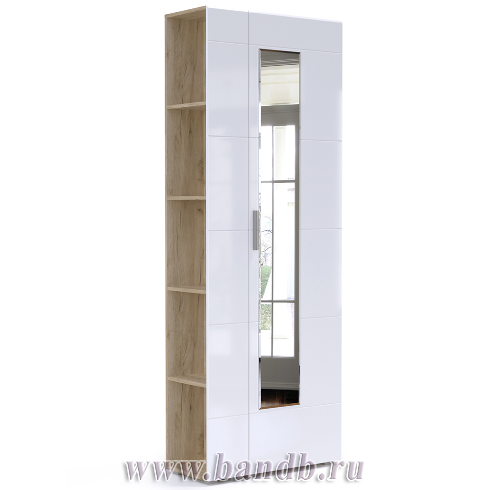 Шкаф со стеллажом Лайн цвет дуб крафт серый/фасады МДФ белый глянец Картинка № 3