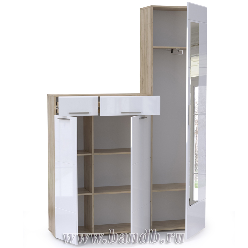 Шкаф для одежды с комодом Лайн цвет дуб крафт серый/фасады МДФ белый глянец Картинка № 4
