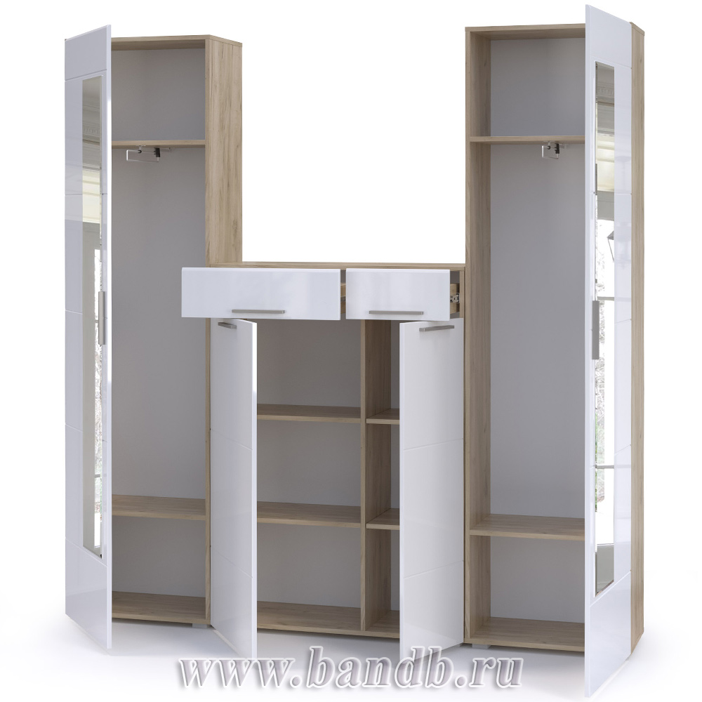 Два шкафа для одежды с комодом Лайн цвет дуб крафт серый/фасады МДФ белый глянец Картинка № 4