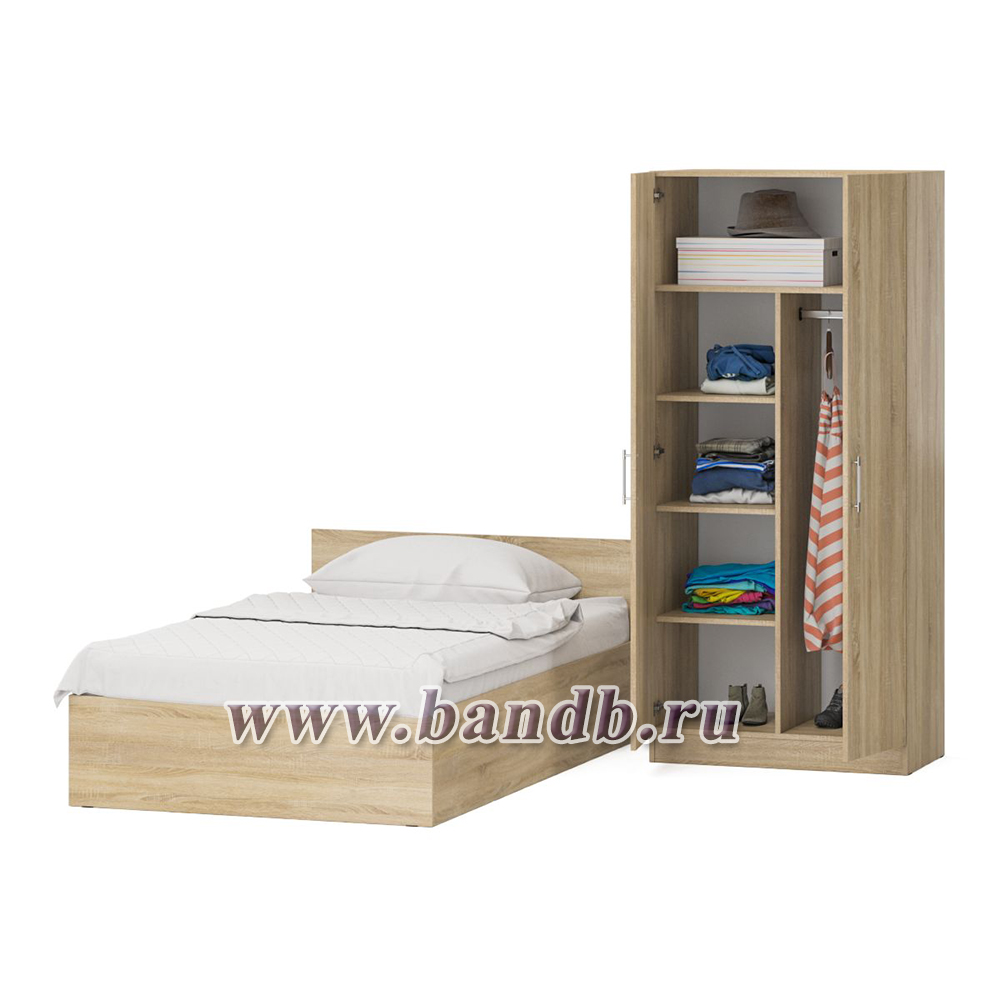 Кровать односпальная 1200 со шкафом для одежды 2-х створчатым Стандарт цвет дуб сонома Картинка № 6