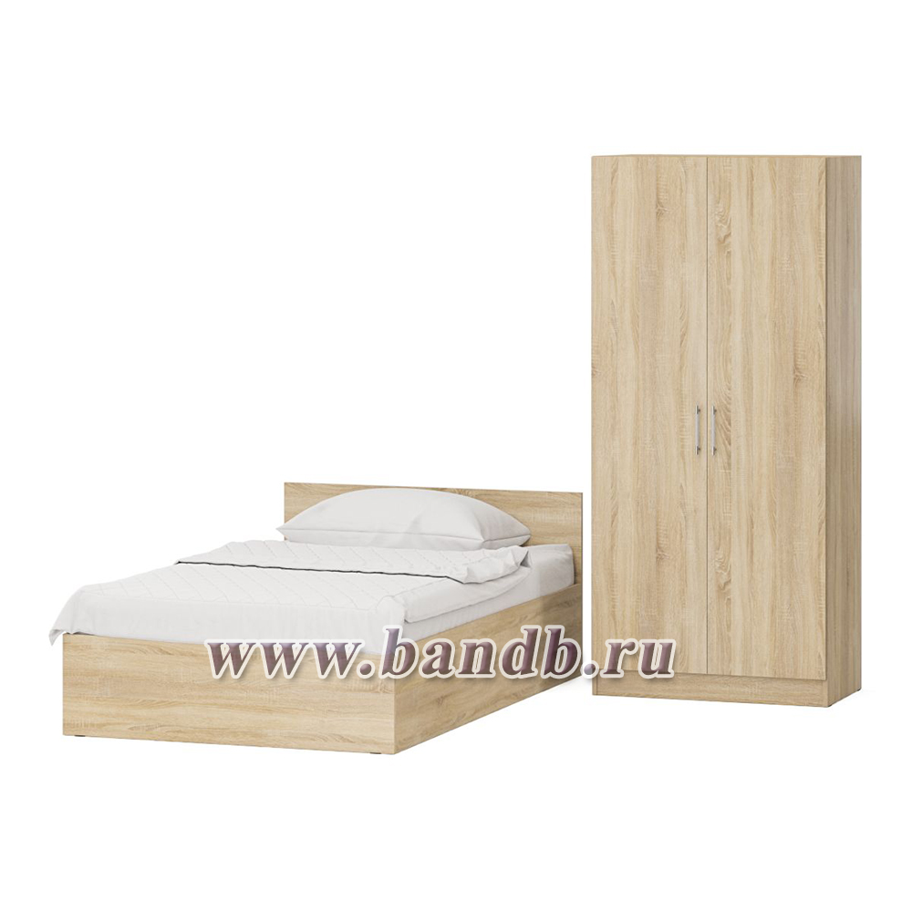 Односпальная кровать с ящиками 1200 со шкафом для одежды 2-х створчатым Стандарт цвет дуб сонома Картинка № 5