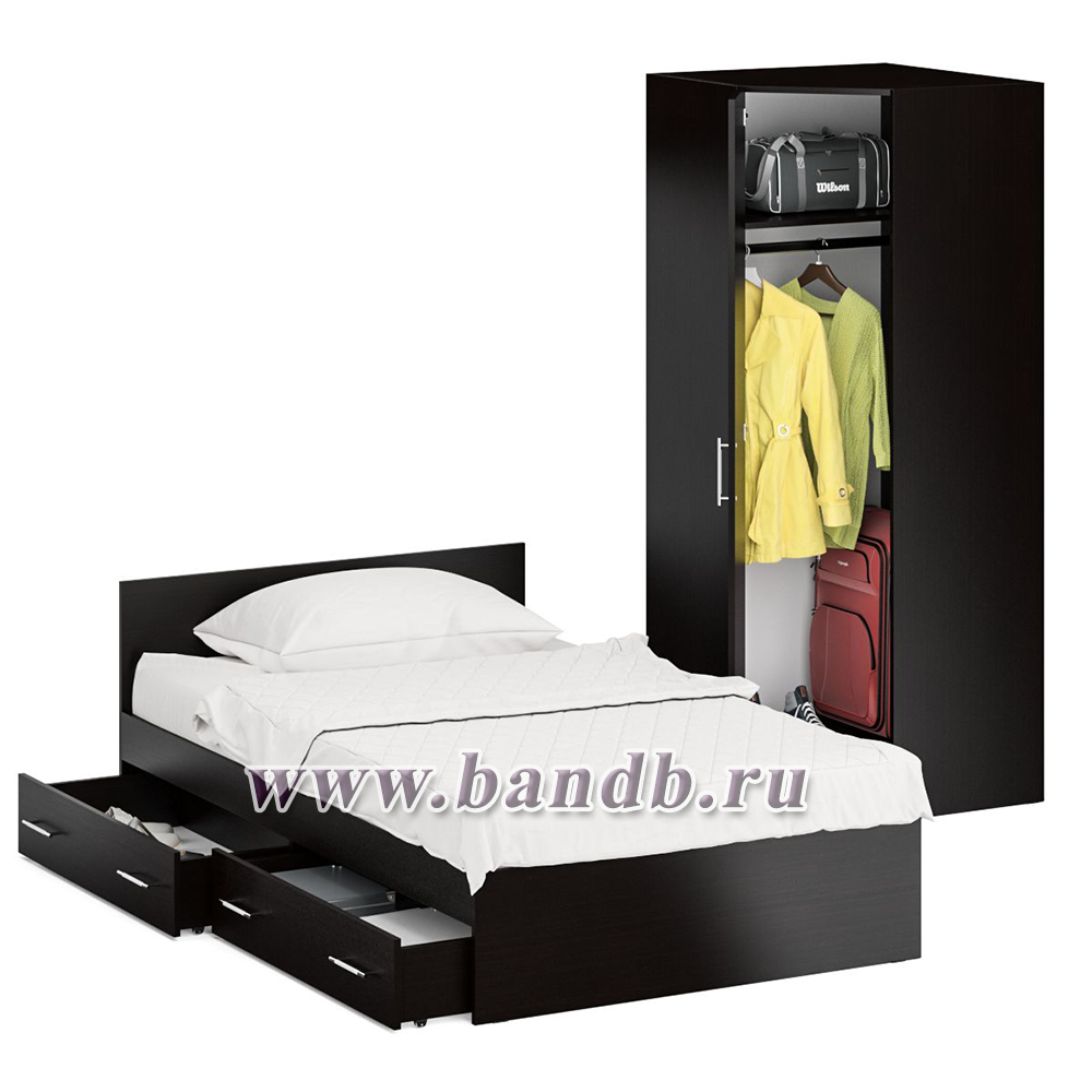 Односпальная кровать с ящиками 1200 с угловым шкафом Стандарт цвет венге Картинка № 2