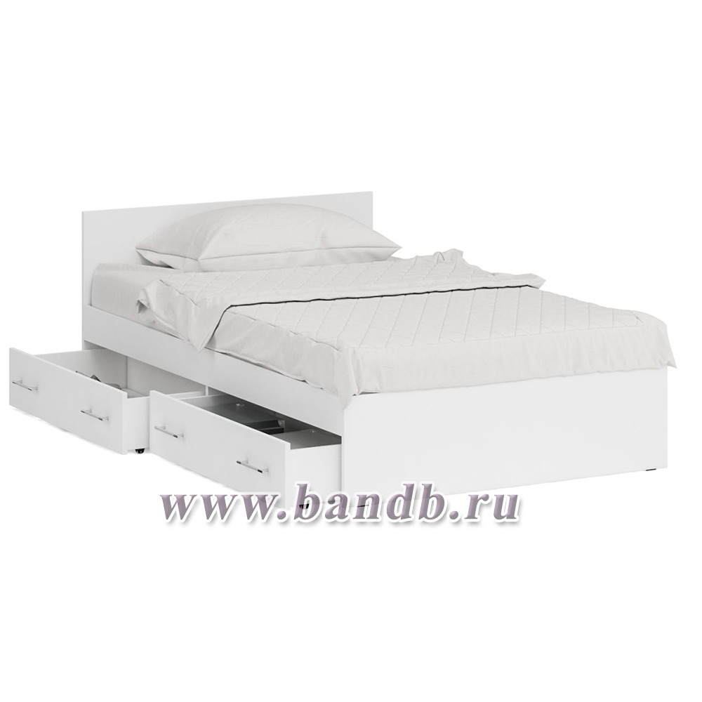 Кровать белая с ящиками Стандарт 1200 цвет белый Картинка № 2