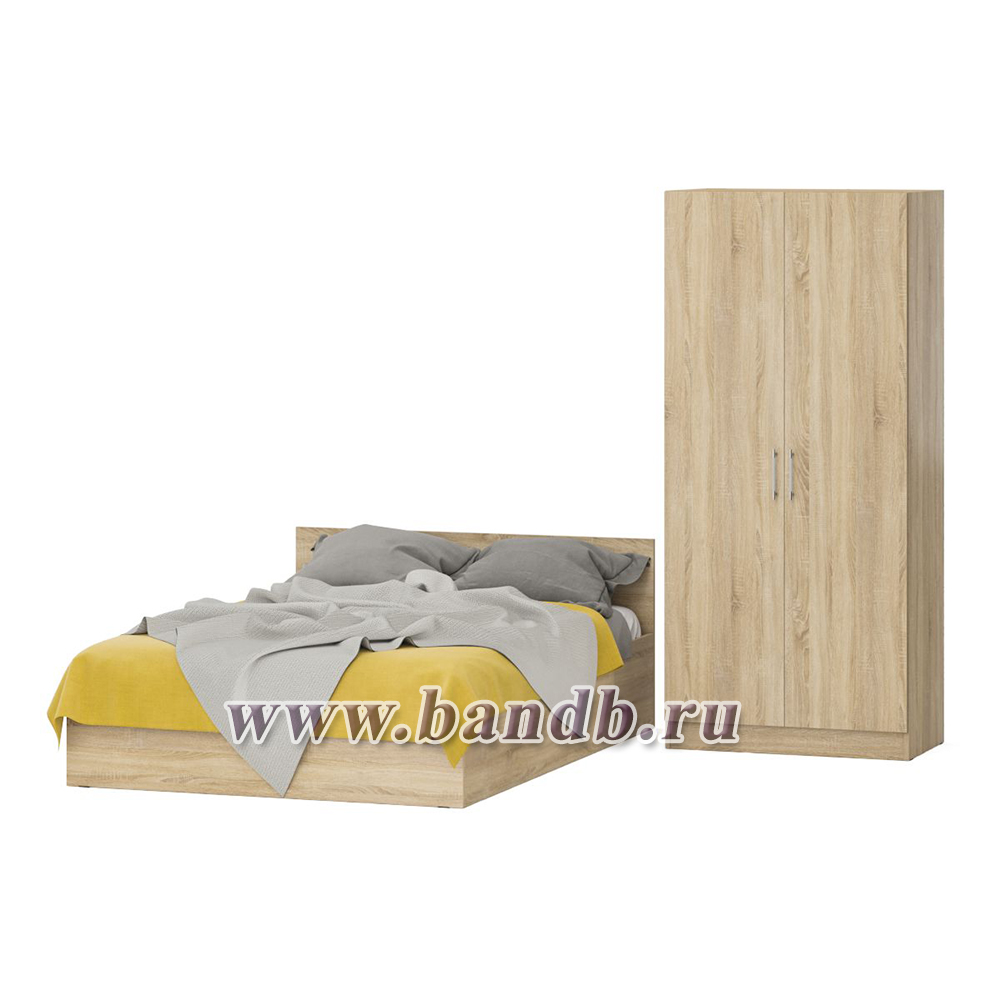 Кровать двуспальная 1400 со шкафом для одежды 2-х створчатым Стандарт цвет дуб сонома Картинка № 5