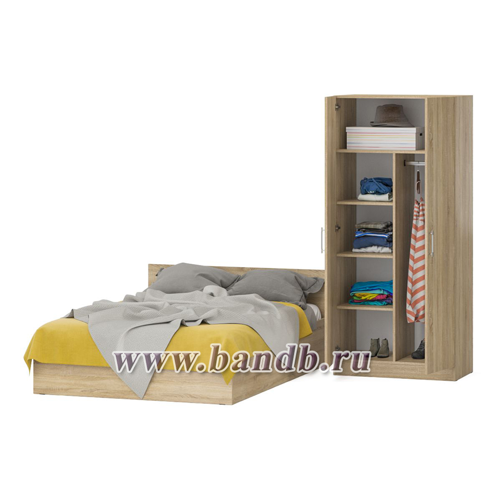 Кровать двуспальная 1400 со шкафом для одежды 2-х створчатым Стандарт цвет дуб сонома Картинка № 6