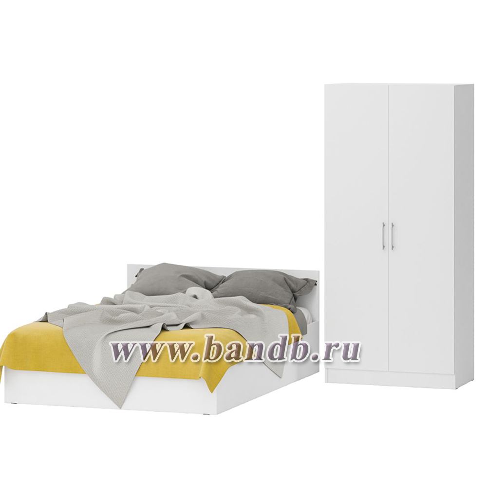 Кровать белая двуспальная 1400 со шкафом для одежды 2-х створчатым Стандарт цвет белый Картинка № 3