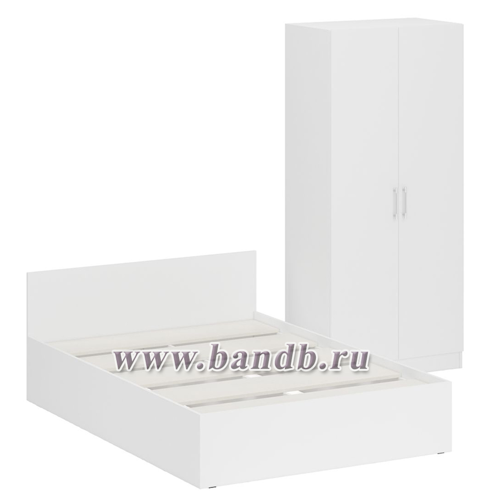 Кровать белая двуспальная 1400 со шкафом для одежды 2-х створчатым Стандарт цвет белый Картинка № 5