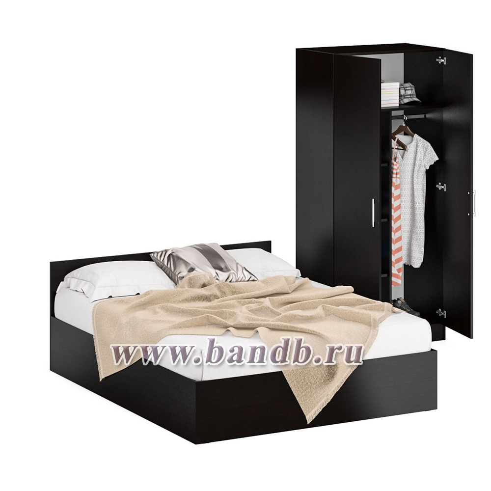 Кровать двуспальная 1400 со шкафом для одежды 2-х створчатым Стандарт цвет венге Картинка № 2