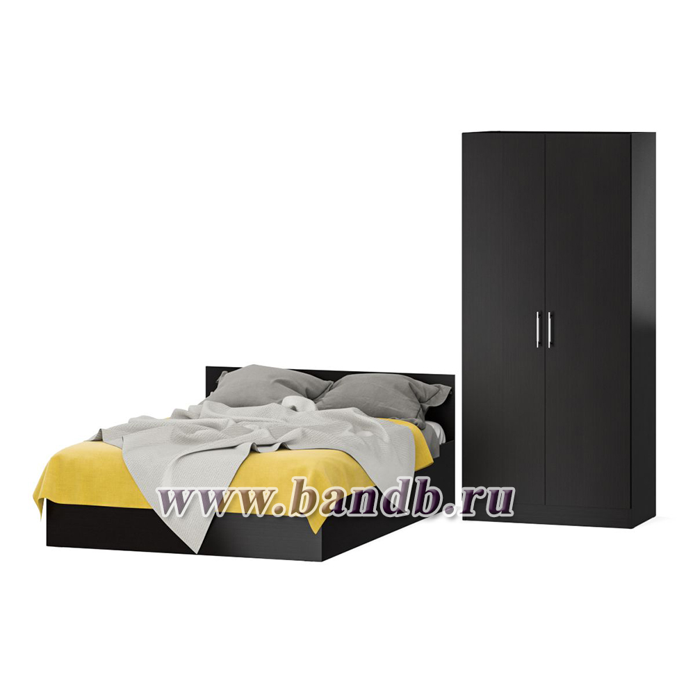 Двуспальная кровать с ящиками 1400 со шкафом для одежды 2-х створчатым Стандарт цвет венге Картинка № 3