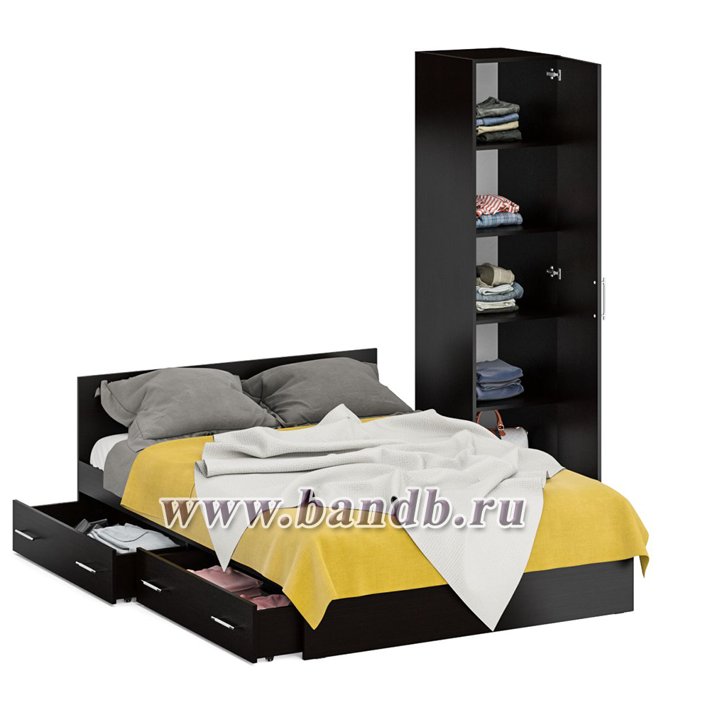 Двуспальная кровать с ящиками 1400 с пеналом Стандарт цвет венге Картинка № 2