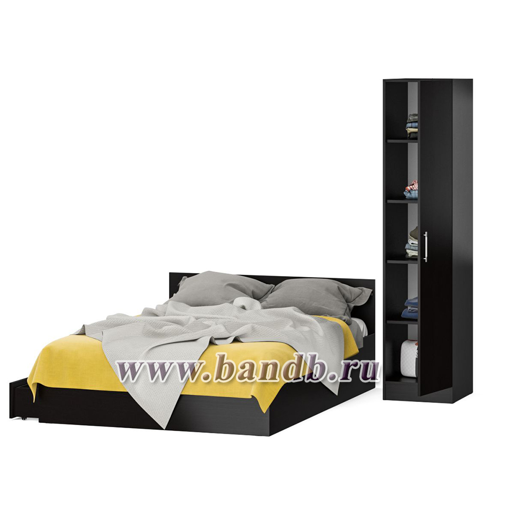 Двуспальная кровать с ящиками 1400 с пеналом Стандарт цвет венге Картинка № 4