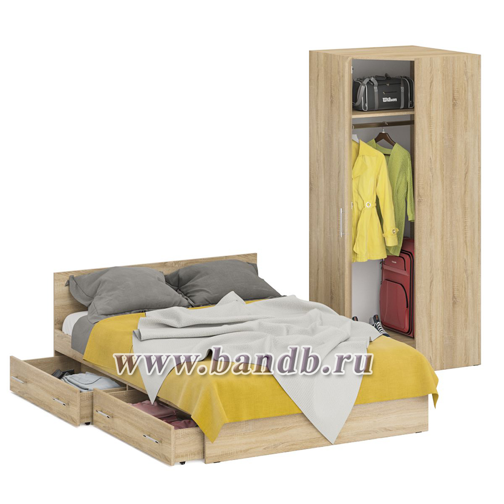 Двуспальная кровать с ящиками 1400 с угловым шкафом Стандарт цвет дуб сонома Картинка № 2