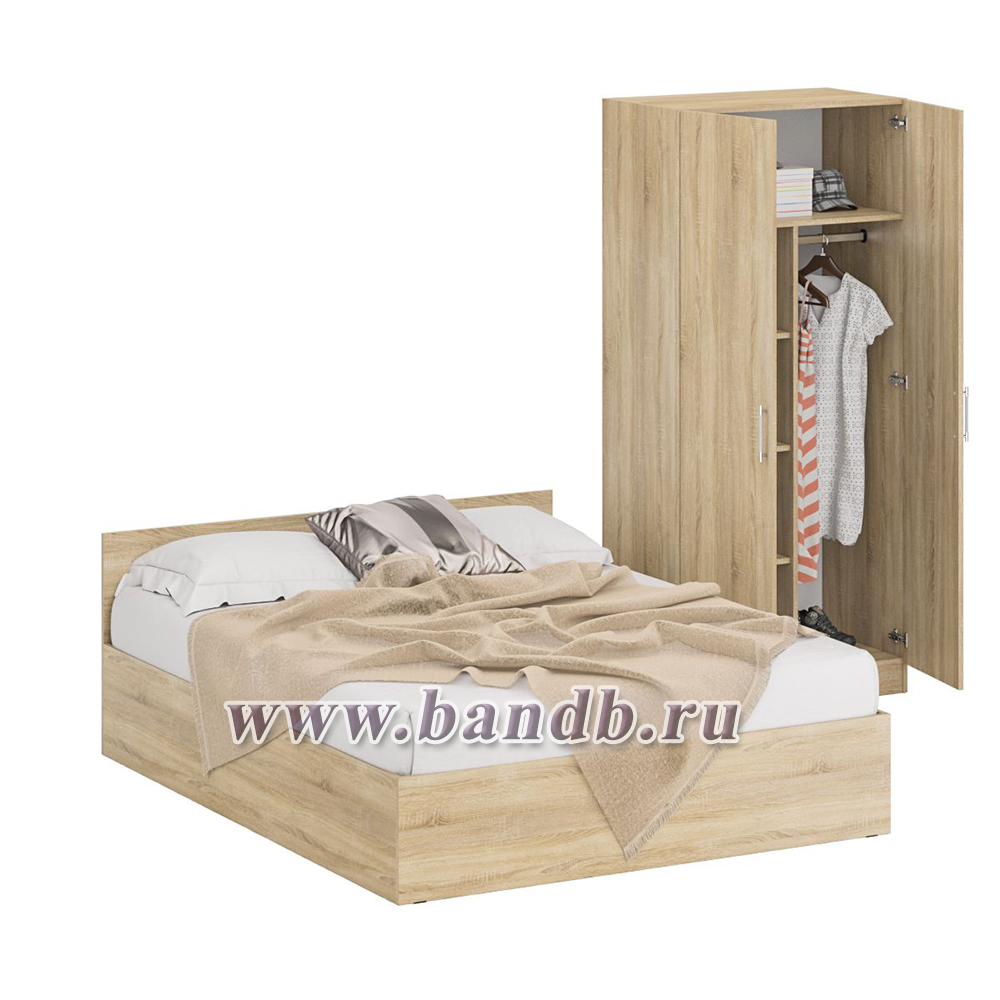 Кровать двуспальная 1600 со шкафом для одежды 2-х створчатым Стандарт цвет дуб сонома Картинка № 2