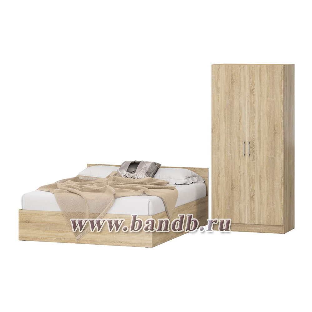 Кровать двуспальная 1600 со шкафом для одежды 2-х створчатым Стандарт цвет дуб сонома Картинка № 5