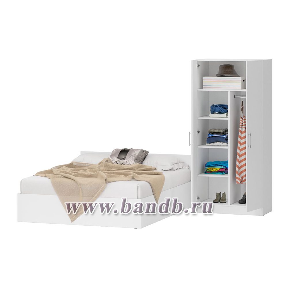 Кровать белая двуспальная 1600 со шкафом для одежды 2-х створчатым Стандарт цвет белый Картинка № 4