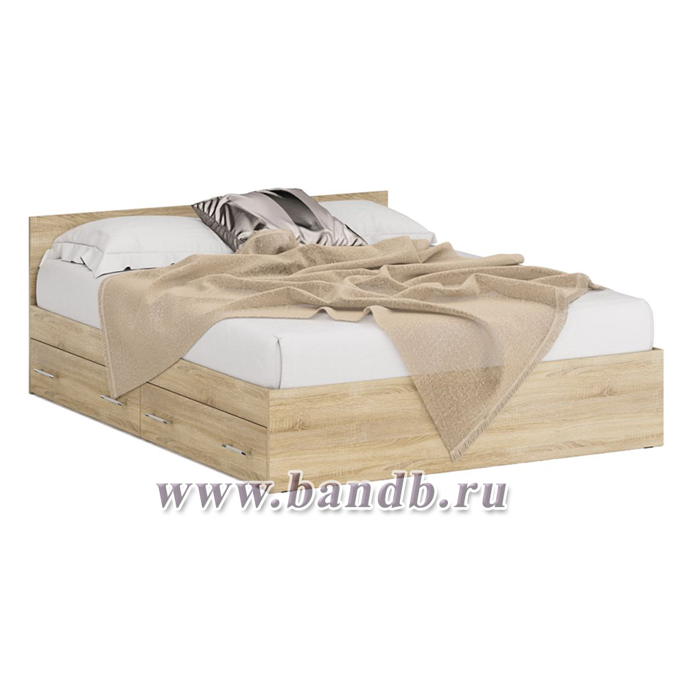 Двуспальная кровать с ящиками 1600 с пеналом Стандарт цвет дуб сонома Картинка № 7