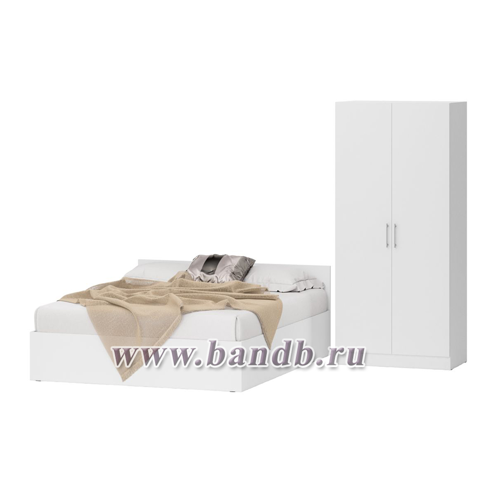 Двуспальная Кровать белая с ящиками 1600 со шкафом для одежды 2-х створчатым Стандарт цвет белый Картинка № 3